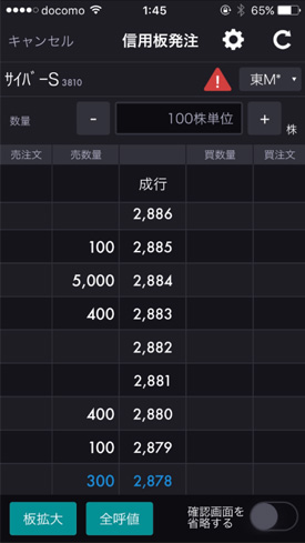 板拡大と全呼値を選択しすべて表示されている状態