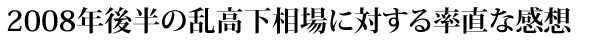 2008年後半の乱高下相場に対する率直な感想